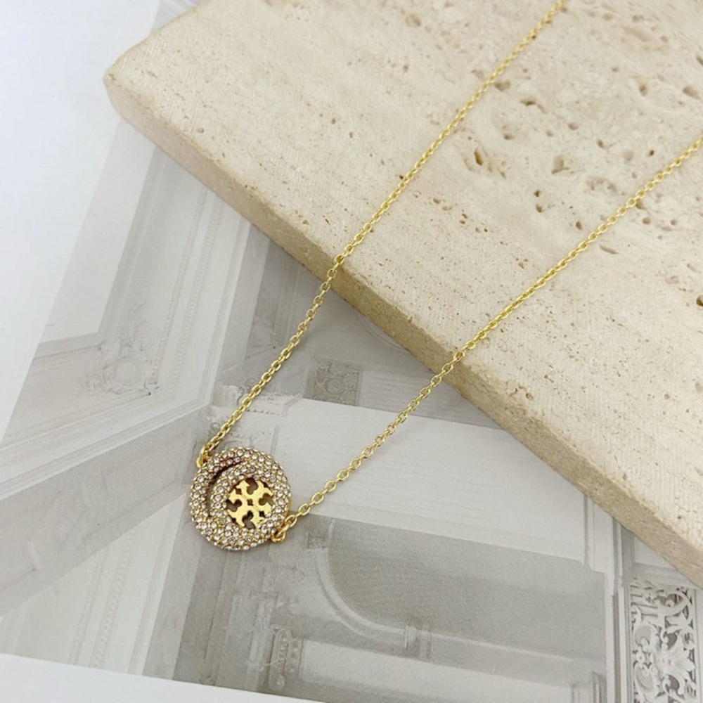 Tory Burch Elegant Gold Pendant with Diamond Necklace